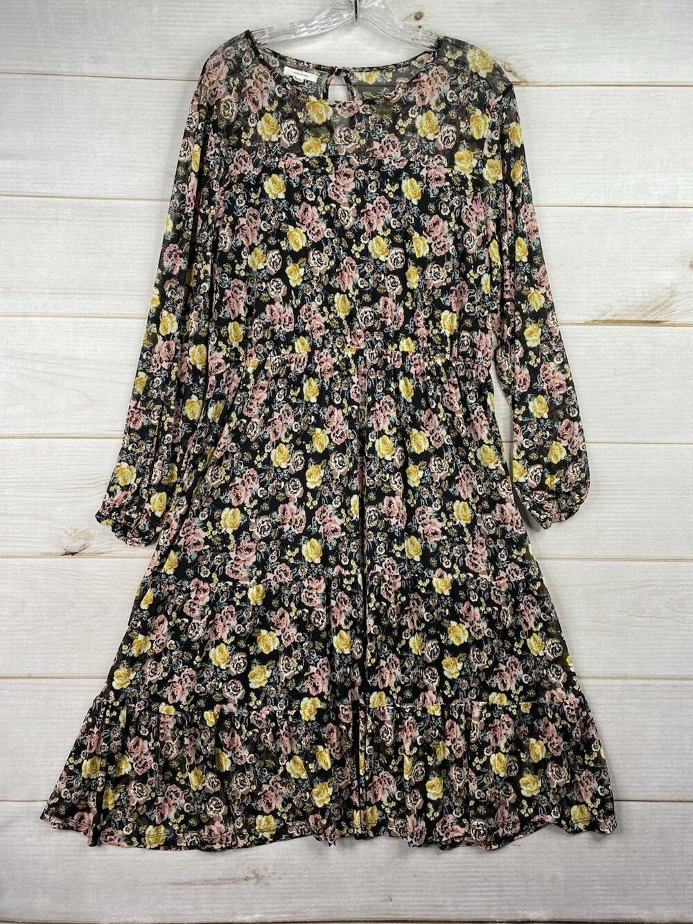 Maurice’s Dress XXL Black Floral Mesh Tiered Boho Festival Cottagecore Prairie